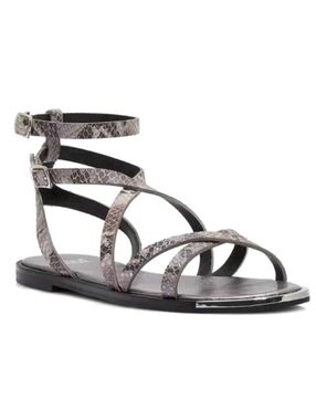 Paige Thea Snakeskin Embossed Goat Leather Silver Tipped Sandal Size 9 NWT